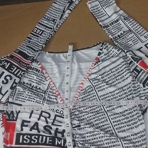 Long Sleeve Newsprint Dress XL Dopamine Boho Classic Retrogirl Glam Bodycon SATC - Picture 8 of 8